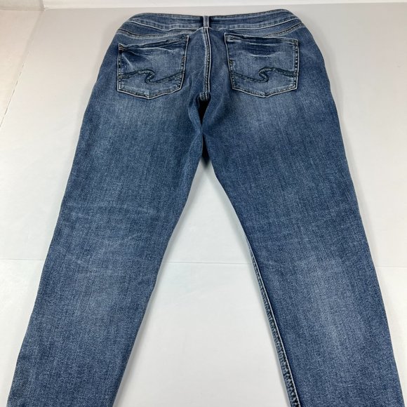 Silver Jeans Women's 27 Kenni Crop Blue Fade Stretch Step Frayed Hem Denim Pants - Picture 9 of 16